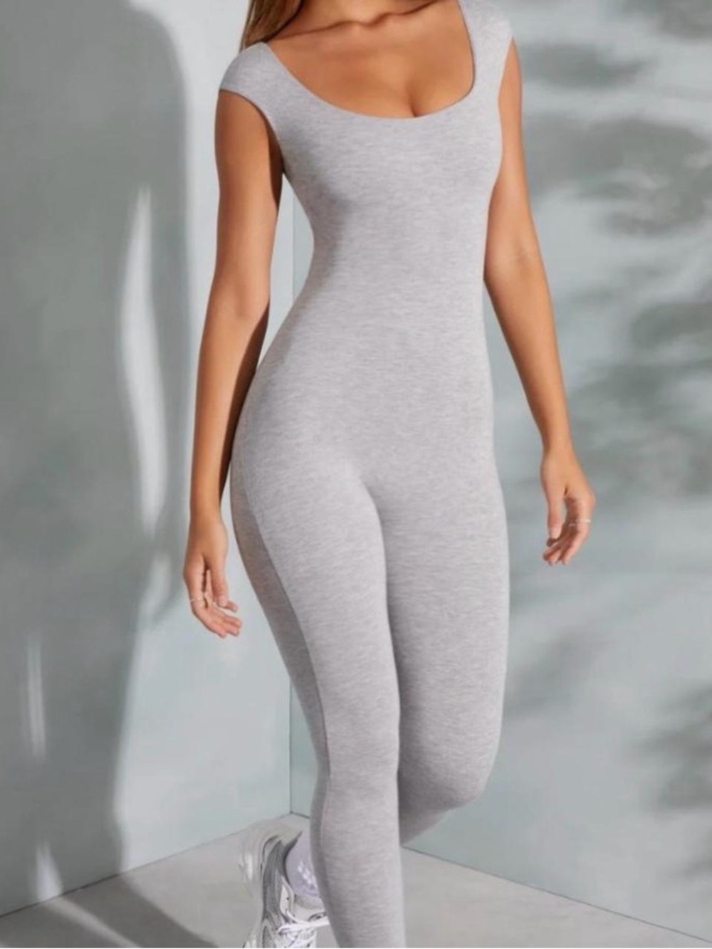 Sabrina Open Back Scoop Neck Jumpsuit in Marbled Grey